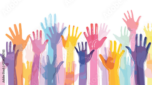 Dynamic Flat Style Vector of Hands Stretched Up for Creativity and Unity