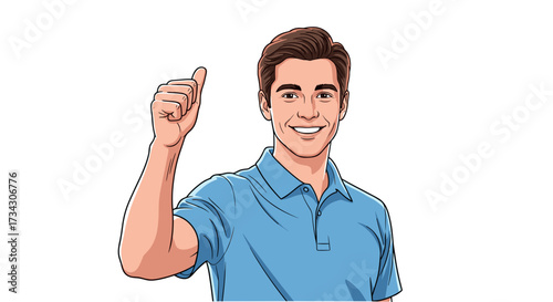 Man cartoon character giving thumbs up gesture illustration for positive feedback and agreement concept