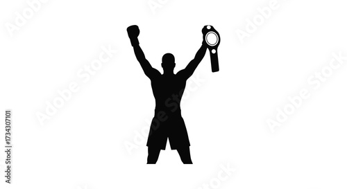 A victorious athlete celebrates with a championship belt stark silhouette
