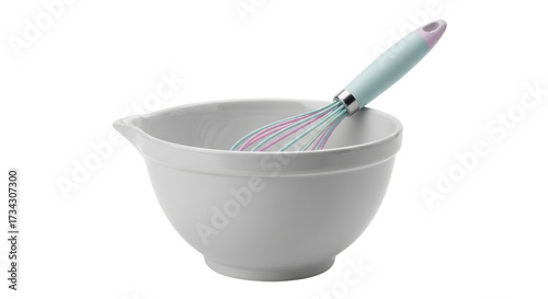 Фотография Isolated bowl and whisk, mixing ingredients, kitchen equipment, cooking and baki