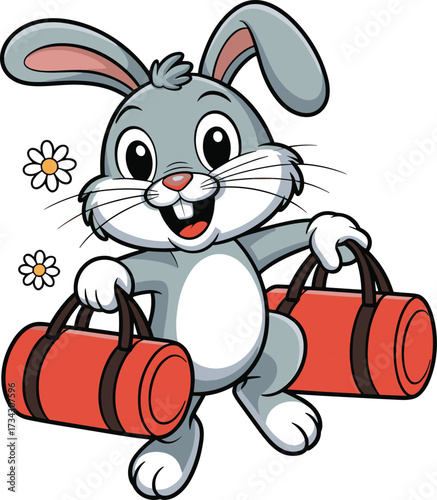 Mischievous Cartoon Rabbit Character with Fierce Glowing Eyes and a Sinister Grin, Triumphantly Holding a Bundle of Carrots, Vector Illustration for Funny or Villian Designs.