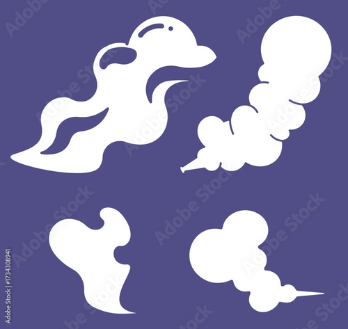White smoke and cloud shapes on a purple background representing transparent background  