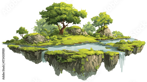 Serene Floating Green Island Vector Illustration for Creative Projects