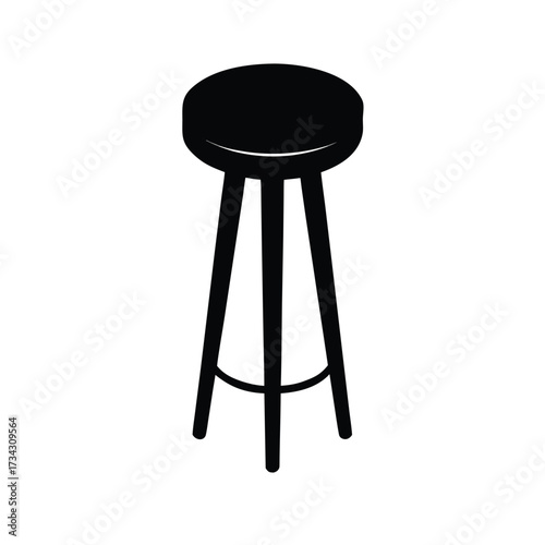 Minimalist black silhouette of a stool on a white background