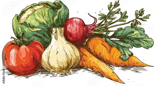 Vibrant Fresh Vegetables Vector Illustration for Healthy Lifestyle