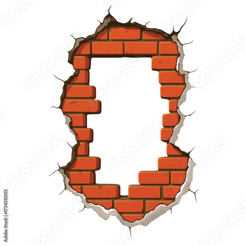 Brick Wall Zero Illustration – Cracked Number Design in Bold Architectural Style