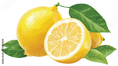 Vibrant Fresh Yellow Lemon Whole Fruit with Round Lemons on White Background