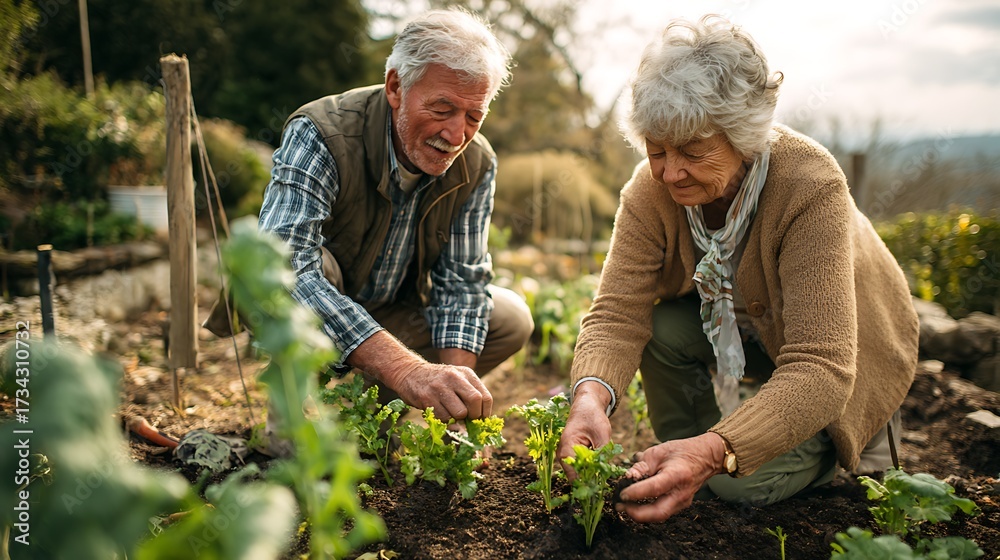 Fototapeta premium A couple gardening in their backyard
