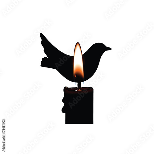 Creative bird silhouette on a burning candle, an imaginative artistic representation of light and life