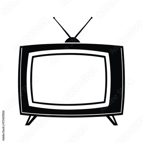 Simple black silhouette of a television on a clean white background