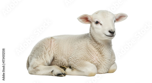 Foto Isolated Lamb Resting, a Farm Animal with Wool, Livestock on Display, Domestic A