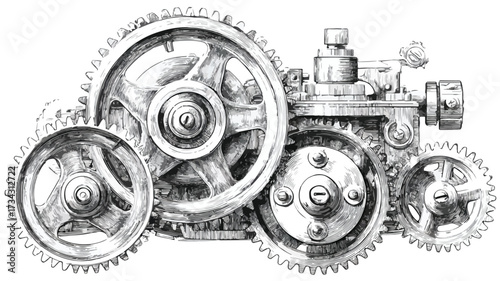 Precision Gearbox System Vector Illustration for Mechanical Engineering Designs