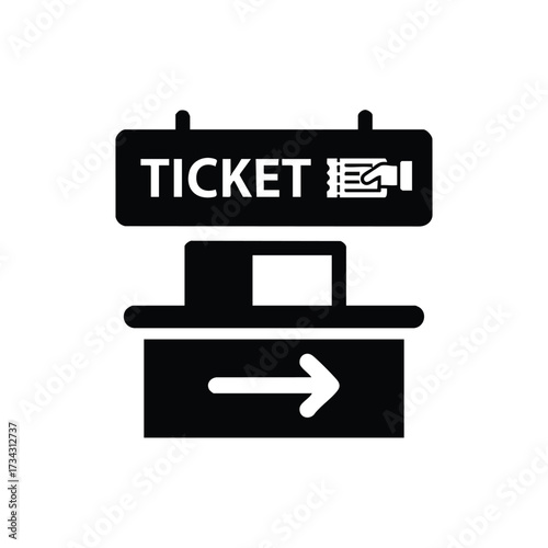 Digital ticketing kiosk with directional arrow and ticket for transportation or event access guidance