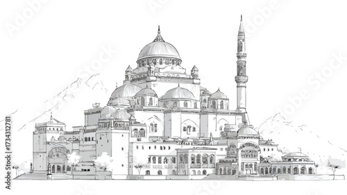 Ishak Pasha Palace Turkey Vector Drawing Cartoon
