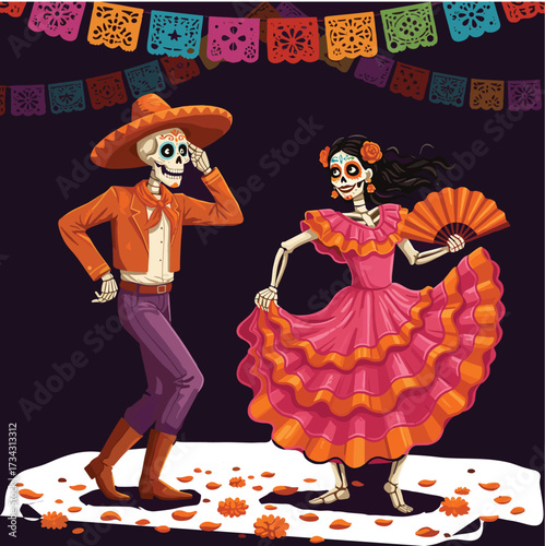 The image represents the Day of the Dead (Día de los Muertos), a vibrant Mexican holiday celebrated on November 1st and 2nd. It honors deceased loved ones, viewing death as a natural part of life