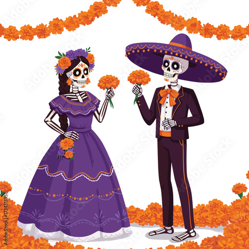 The image represents the Day of the Dead (Día de los Muertos), a vibrant Mexican holiday celebrated on November 1st and 2nd. It honors deceased loved ones, viewing death as a natural part of life