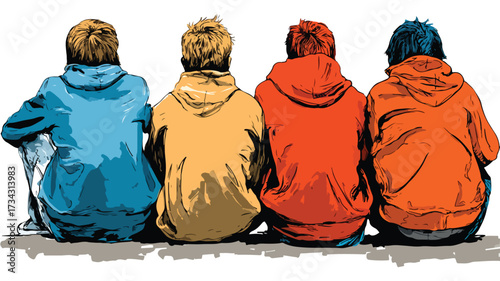 Teenage Boys Sitting and Watching Together - Group of Male Teenagers Enjoying Time