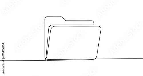 Computer folder in one line art style. Drawing of an open file folder with editable black stroke on a white background. Vector illustration.