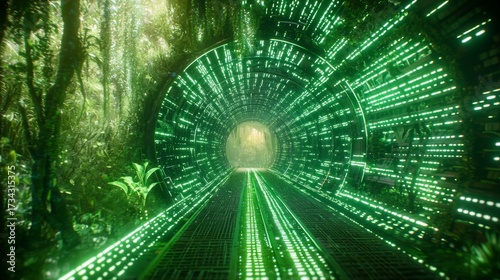 Abstract futuristic tunnel showcasing the evolution of green technology. 
