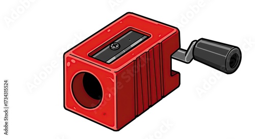 Red Manual Pencil Sharpener with Crank and Blade.