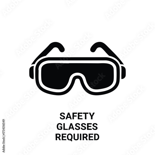 Clear safety glasses with bold text indicating the necessity of protective eyewear in hazardous environments