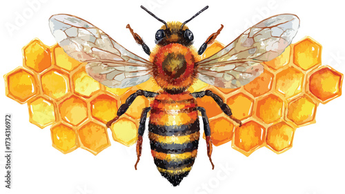 Vibrant Watercolor Bee and Honeycomb Illustration Vector