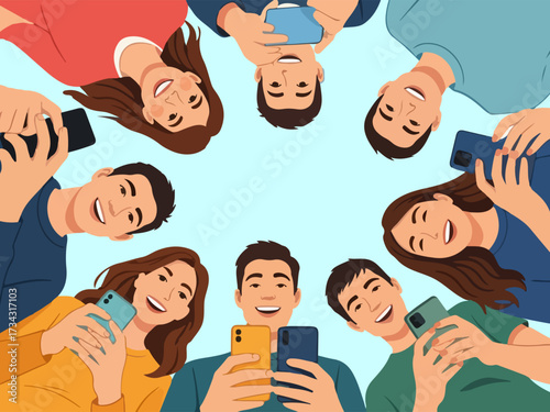 people using mobile phones multicultural young people technology concept