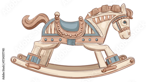 Vintage Wooden Rocking Horse for Children Retro Style Vector Illustration