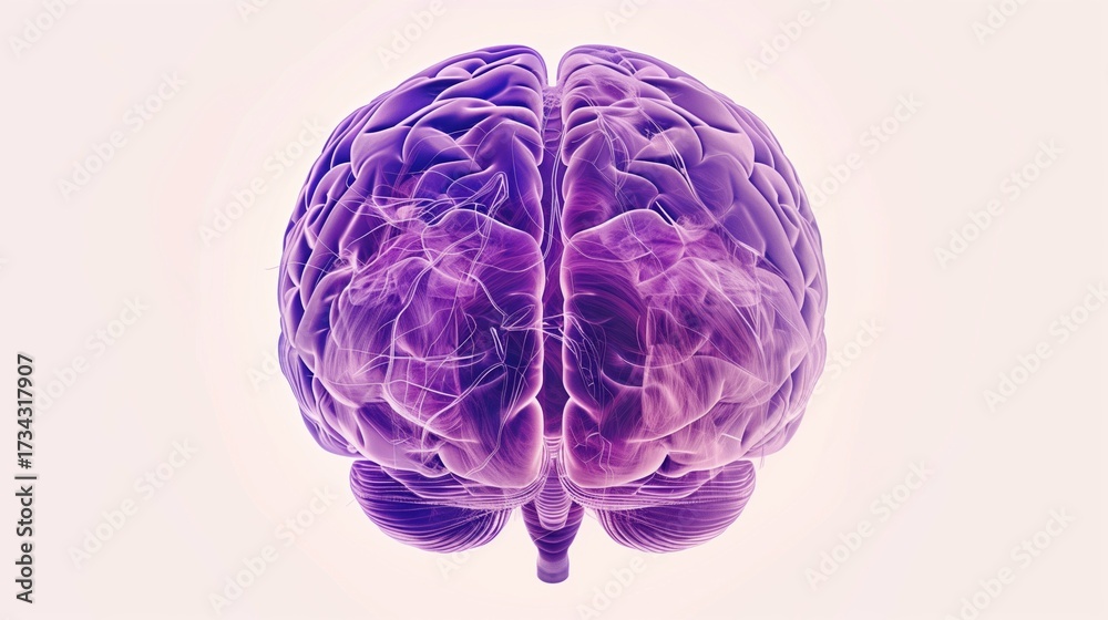 Fototapeta premium Epilepsy Awareness Month. Detailed scientific illustration of human brain from top view with highlighted epileptic focus zones in purple, anatomically accurate cerebral hemispheres