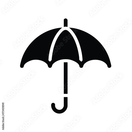 Black and White Umbrella with Curved Handle and Semi-Circular Canopy on a Plain