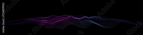 Abstract wavy background color points in lines  on black. Array with color particles in dynamic lines cyberspace. Concept technology big data futuristic style.
