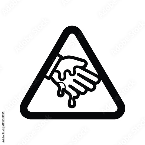 Warning sign with a hand being washed, indicating hygiene or safety precautions in public or work environments