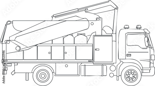 Illustration of a construction truck with a loading mechanism for transporting materials..