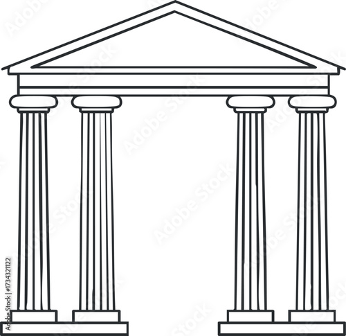 A simple outline drawing of a classical temple with columns and a triangular roof..