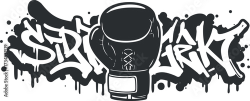 Stylized boxing glove graphic with graffiti elements showcasing urban street art inspiration..