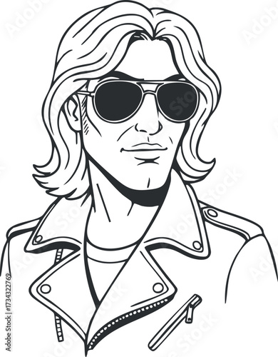 A stylish illustration of a man with sunglasses and a leather jacket exuding cool confidence..
