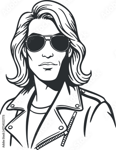 Stylized illustration of a cool man wearing sunglasses and a leather jacket..