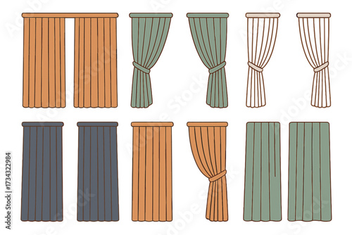 Extensive collection of various window curtain styles, drapes, and coverings for home interior design and decoration elements