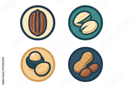 Healthy nuts icons for food and snack concepts, representing nutritious ingredients and dietary choices