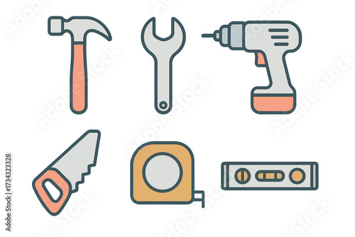 Diverse collection of essential household and professional construction tools for various building and renovation projects and DIY tasks