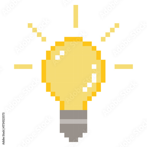黄色の電球でひらめきを表現するあしらいのドット絵 | ピクセルアート | アイデア・発想アイコン