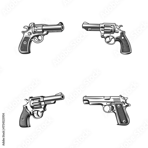 Isolated black handgun with bullets next to it, a firearm often associated with danger or security