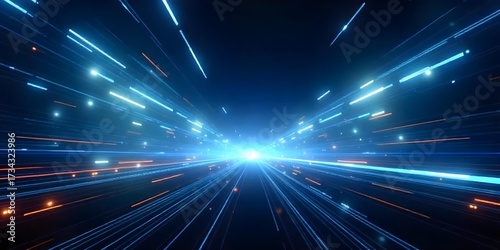 Abstract blue light trails converging towards a central point, creating a sense of speed and motion, light blue