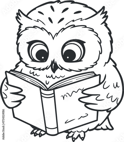 A cute cartoon owl reading a book, perfect for educational and children's illustrations..
