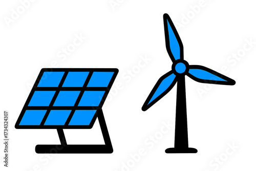 Sustainable electricity generation with solar panels and wind turbines, symbolizing clean renewable power sources for a greener future