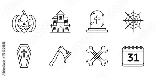 Vector illustration of collection of halloween icons isolated on white background