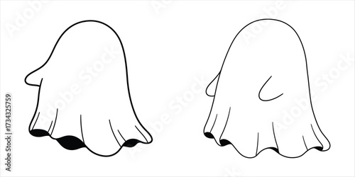 Vector illustration of two cartoon ghosts isolated on white background