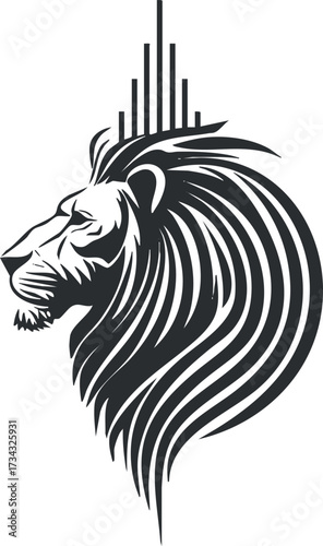 Stylized black and white illustration of a lion's head with flowing mane design..