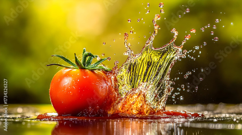 Set of fresh tomatoes splashing in delicious ketchup, cut out
