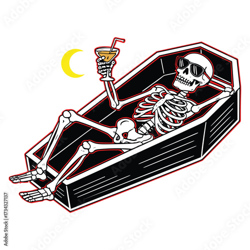 Skeleton Coffin Drink Relax Fun Moon Summer